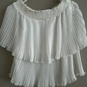 Zara White Layered Pleated Blouse